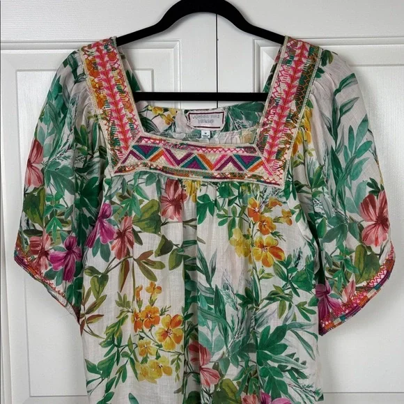 Johnny Was Workshop Pula Embroidered Square Neck Top - Size M - Picture 3 of 8